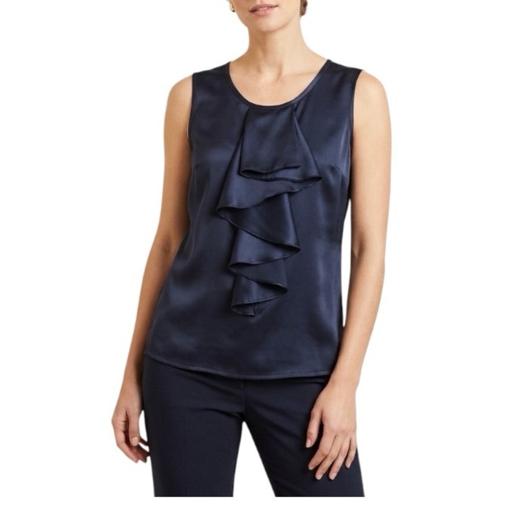 Retro Black Ruffle Front Blouse Top Sleeveless M Career Party RBG Statement